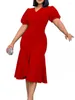 Casual Dresses Summer Chic Women Midi Folds Short Sleeve Tunics Dress Elegant Party Birthday Big Size Red Black Outfits