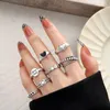 Cluster Ringe Vintage Silber Farbe Herz Ausschnitt Ring Set für Frauen Punk Finger Geometrische Metall Welle Öffnung Trendy Schmuck