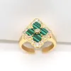 Palace Style Natural Fritillaria Ring Niche Design Open with Diamond Inlay Lucky Grass Eating Finger