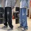 Calças de brim masculinas neutras perna larga calças jeans soltas retas calças masculinas para menino casual baggy hip hop