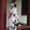 Ethnische Kleidung, weiblich, traditioneller Kimono, Leinenimitat, formelle Kleidung, Yukata, Chrysantheme, Länge 135 cm