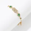 Bracciale UILZ Braccialetti a catena ovale geometrica con zirconi verdi per donna Bracciale regolabile di lusso Accessori da sposa da sposa
