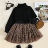 Ensembles de vêtements pour enfants filles, vêtements à la mode, manches longues, couleur unie, hauts léopard, demi-robe, tenues de printemps et d'automne pour enfants