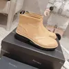 Designer-Kalbsleder-Stiefel, Knöchelstiefel, Regenstiefel, Kalbsleder, dunkelbeige, schwarze Militär-Stiefeletten, Schnalle, Freizeitschuhe, modische Martin-Stiefeletten mit Box