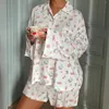 Pijamas femininos feminino casual 2 peças pijama outfit manga curta fruta impressão camisa camisetas cintura elástica shorts conjunto de salão