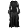 Vestidos casuais preto halloween punk vestido cosplay mulheres sexy laço goth longo 2021 vitoriano vintage retro steampunk gótico capuz209k