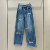 Pantaloni in denim con lettera floccata per donna Jeans alla moda firmati Ragazza Lady Pantaloni stile High Street Jean