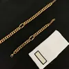 Zware ketting armband oorbellen bungelen merkstempel originele luxe letter G choker kort 45cm extender ketting 5cm meisje vrouwen mannen jongen gouden sieraden set