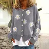 Malhas femininas camiseta margarida camisola de malha solta oversize outono inverno jumper cardigan grosso casual quente recortado botão casaco 231027