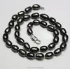 Pendants Black Freshwater Pearl Necklace Rice Grains Shape 7X10mm 17INCH