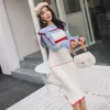 Primavera mujer Casual Vestidos ceñido al cuerpo diseño de contraste vestido de punto señora coreana dulce ropa linda 210520259H