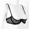 BHs Damen Halbschalen-BH-Tops, durchsichtig, Push-Up, durchsichtige Spitze, bedruckt, Dessous, verstellbare Spaghetti-Schultergurte, 1/4 Körbchen, Bügel