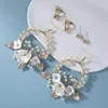 Dangle Earrings Light Gold Color Luxury Women Large Alloy Pearl Ceramic Flowers Bridal Ear Clip Wedding Ball Accessories