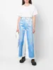 Women's Jeans Jean Button Pockets Contrast Loose Fit Belt Wide Leg Trousers Cotton High Street