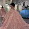Pink Sweetheart Ball Gown Quinceanera Dresses Off the Shoulder 16 Party 3D Flower Cinderella 16 Princess Gowns vestidos de 15