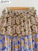 Skirts ZEVITY Women Fashion Patchwork Flower Print Pleat Ruffles A Line Midi Skirt Female Elastic Waist Bow Tied Vestidos Mujer QUN4507