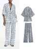 Women's Two Piece Pants Woman Sets 2023 Fashion Print Kimono Style Shirts Top Casual Straight Summer Women Suit Set