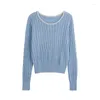 Women's Sweaters Knitting Round Neck Pullover Pattern Contrast KniT-Shirt Autumn Korean Slim Long Sleeve Tops