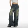 Mäns jeans houzhou breda benbyxor kvinnor streetwear baggy orolig denim byxor kvinnliga överdimensionerade ihåliga koreanska hiphip hop