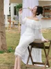 Vestidos casuais branco elegante vintage midi vestido mulheres babados sexy praia festa bodycon feminino silm uma peça coreano 2023 verão y2k