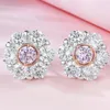 Cute Pink Moissanite Diamond Stud Earring 100% Real 925 sterling silver Promise Wedding Earrings for Women Bridal Party Jewelry