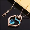 Pendant Necklaces Rose Gold Silver Color Chain Necklace Blue Pink Zircon Heart Stone White Opal Love For Mother's Day Gift