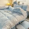 Bettwäsche-Sets Frühling Sommer Mode Koreanische Spitze Bett Rock Stil Plain Spread Vier Stücke Blatt Plissee Quilt Cover Baumwolle Set