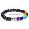 Pulseras con dijes 8 mm 7 chakras cuentas curativas suerte elefante negro piedra mujeres hombres pulsera buda amistad gota entrega joyería dh2dr