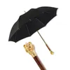Regenschirme Sternzeichen-Kopf-Regenschirm, schwarz, langer Griff, Metall, geschnitztes Tier, klassisch, einfarbig, Retro