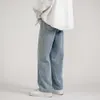 韓国のファッションメンズバギージーンズクラシックオールマッチストレートレッグデニムワイドパンツ男性ライトブルーグレーブラック