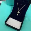 Luxury Designer tiffanitysm classic small cross full diamond necklace womens tiffanitys cross necklace ins small crowd design with box