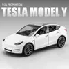 Modelo fundido a presión 1/24 Tesla Y 3 S Aleación Die Cast Toy Car Sonido y luz Coleccionables para niños Regalo de cumpleaños 231030
