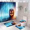 Shower Curtains Cartoon Pumpkin Curtain Set Halloween Bath Home Decor Witch Bat Full Moon Fabric Bathroom Screen Toilet Lid Cover Mat Rug