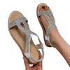 Sandalet Moda Rhinestone Kalın Kama Günlük Boş Zaman Nefes Alabilir Ayakkabı Kadınlar için Kadın Mücevherleri Dış Çevir