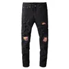 Men's Jeans Men Luxury Pink Bandanna Patchwork Biker Black Stretch Denim Holes Ripped Skinny Pants Plus Size 40263T