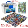 Diecast Model 50Pcs Alloy Racing Storage Box Iron Sheet Car Set Rebound Multiple Collections Children's Toys Birthday Gifts 231030