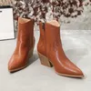 Embroiler Wedges Solid Ankle Boots Womens Pointed Side Zipper Party Dress Ethnic Zapatos 230922