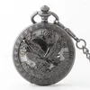 Карманные часы высокого качества в стиле стимпанк, черные механические часы Flying Eagle, винтажный мужской подарок с цепочкой