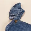 Pantaloni Bambina Pagliaccetti Estivi in Denim Tinta Unita Pantaloncini con Collo Quadrato e Tuta con Cerniera Laterale per Bambini da 6 Mesi a 5 Anni