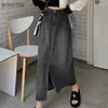 Kjolar denim maxi kvinnor oregelbundna front-slit vintage hög midja baggy estetik sommar streetwear cool mujer harajuku dagligen 2023