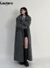 Women's Wool Blends Lautaro Autumn Winter Clothes Women Oversized Long Casual Warm Grey Wool Blends Coat Women Maxi Fluffy Woolen Overcoat 231027