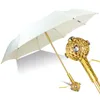 Paraplyer Guldhandtag lyxigt paraply trefoldande anti-UV Sunshade Retro White Princess Rain and Sun U5m