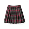 Saias mulheres cintura alta plissada xadrez mini saia de tênis harajuku jk uniforme escolar japonês curto a-line menina 48cm