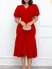 Casual Dresses Summer Chic Women Midi Folds Short Sleeve Tunics Dress Elegant Party Birthday Big Size Red Black Outfits