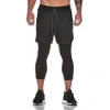 Joggers pantalons de survêtement hommes 2 en 1 pantalon slim Leggings courts Double couche vêtements de sport hommes gymnases Fitness poche intégrée pantalon de survêtement266m