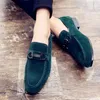 Dress Shoes Casual for Men Suede Green Gray Handmade Loafers Breathable Flock Metal Decoration Size 3747 231030