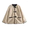 Женские куртки, осенне-зимние однобортные пальто из овечьей шерсти с круглым вырезом, женское пальто 2023 года, модная теплая верхняя одежда с длинными рукавами, свободная толстая кофейная куртка