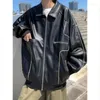 Herrjackor amerikanska retro motorcykel skinnjacka manlig pilot y2k street mode punk lös lapel casual pu coat