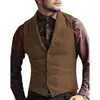 Chalecos de hombre para hombres de un solo pecho Slim Fit Lana Espiga Vintage Chaleco Casual Gilet