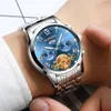 Date mécanique affichage numérique minuterie mondiale cuir acier inoxydable alliage d'or noir moyen petit montre-bracelet montre